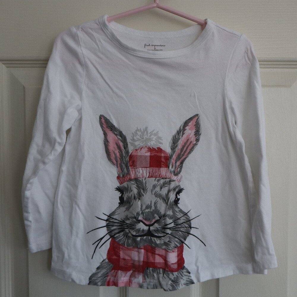 First Impressions 4t Winter Cozy bunny rabbit long sleeve tee plaid